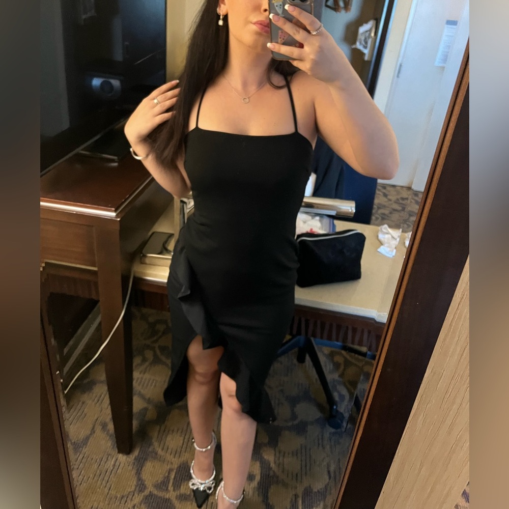 Windsor Black Asymmetrical Sheath Cocktail Dress